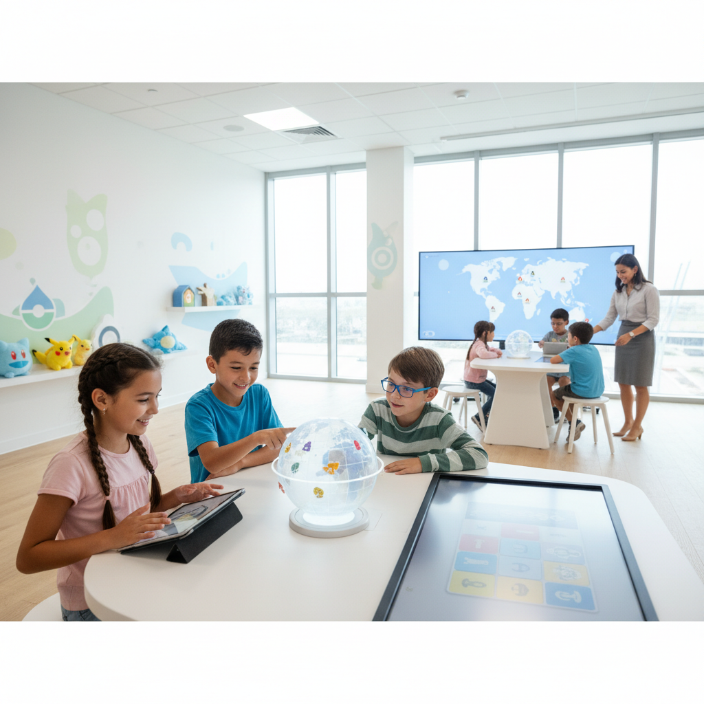 Enfants apprenant avec leurs Pokémon préférés dans une ambiance ludique et éducative